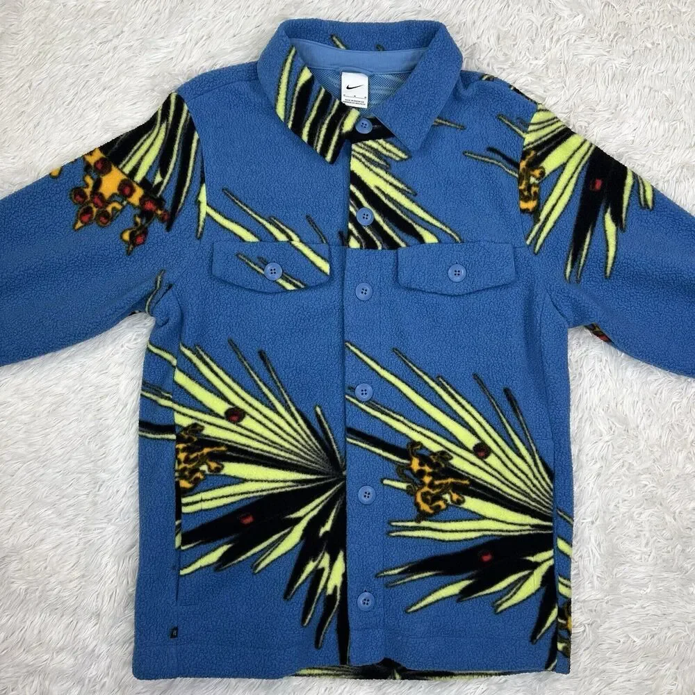 Nike x Lebron James Sherpa Mens Button Up Jacket Fleece‎ Blue DA6707-469 Size M